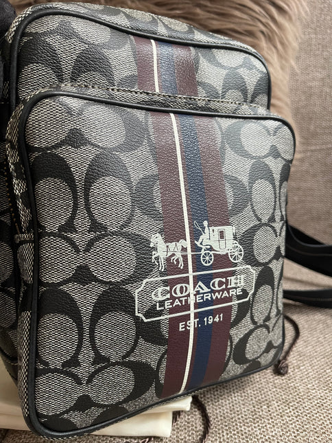 Preloved Authentic Coach Signature Varsity Stripe Flight Crossbody Bag