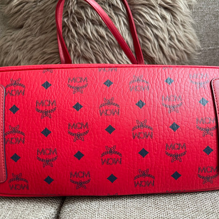 Preloved Authentic MCM Visetos Reversible Liz Shopper Tote – Ruby Red