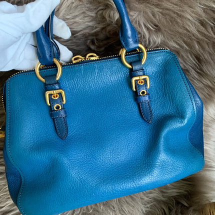 Miu Miu Two Tone Blue Madras Leather Doctor Satchel