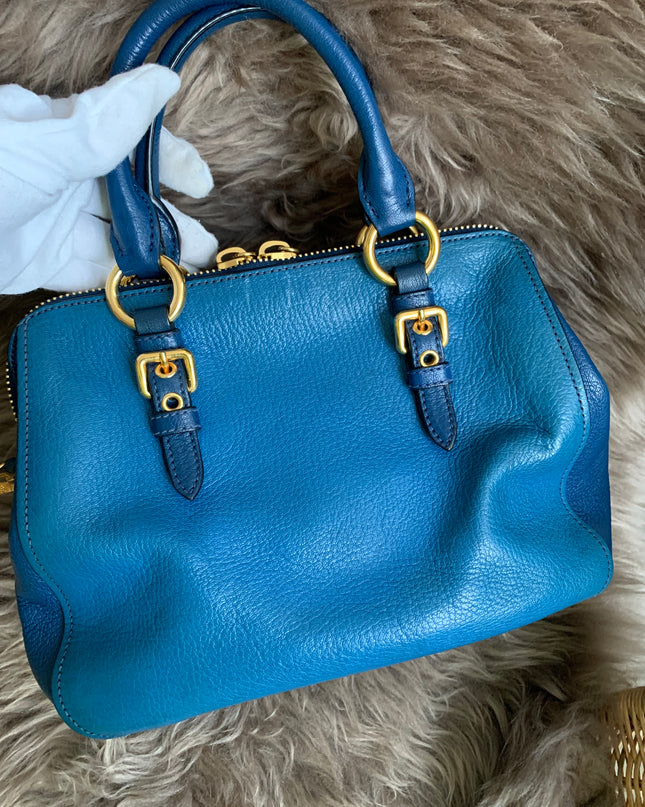 Miu Miu Two Tone Blue Madras Leather Doctor Satchel