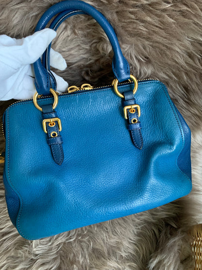 Miu Miu Two Tone Blue Madras Leather Doctor Satchel