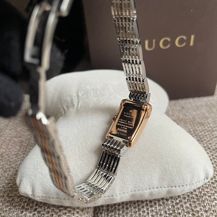 Preloved Authentic Gucci 8600L Ladies Watch — Two-Tone Rose Gold & Silver GG Dial