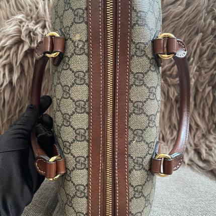 Peloved Authentic Gucci GG Supreme Duffle/Boston Mini – Tan Leather Trim with Strap
