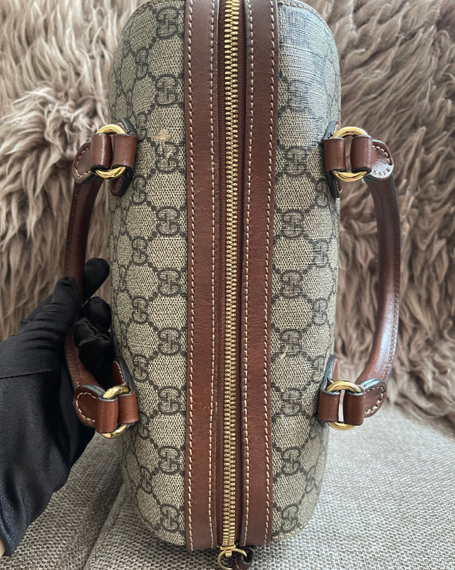 Peloved Authentic Gucci GG Supreme Duffle/Boston Mini – Tan Leather Trim with Strap