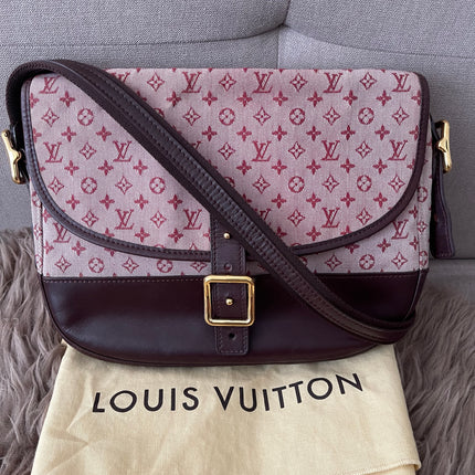 Preloved Authentic Louis Vuitton Monogram Mini Lin Marjorie shoulder bag in burgundy cloth with leather trim