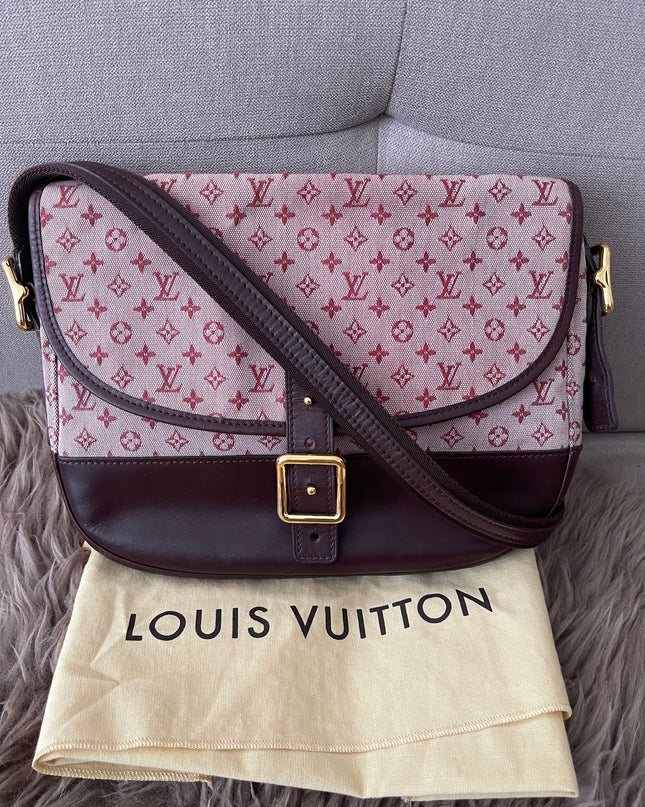 Preloved Authentic Louis Vuitton Monogram Mini Lin Marjorie shoulder bag in burgundy cloth with leather trim