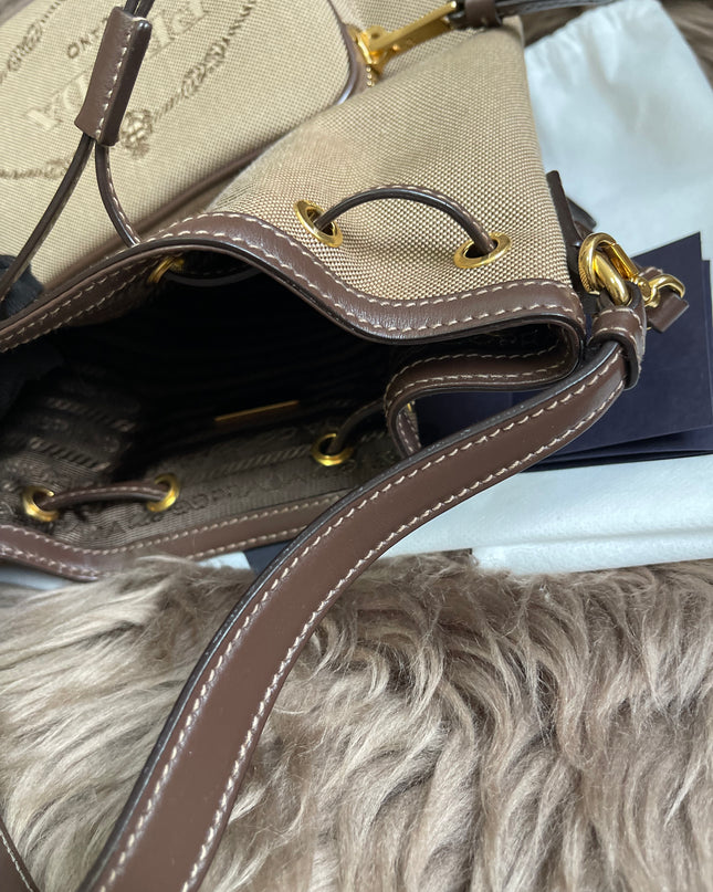 Preloved Prada  2021 Logo Jacquard Bucket Bag