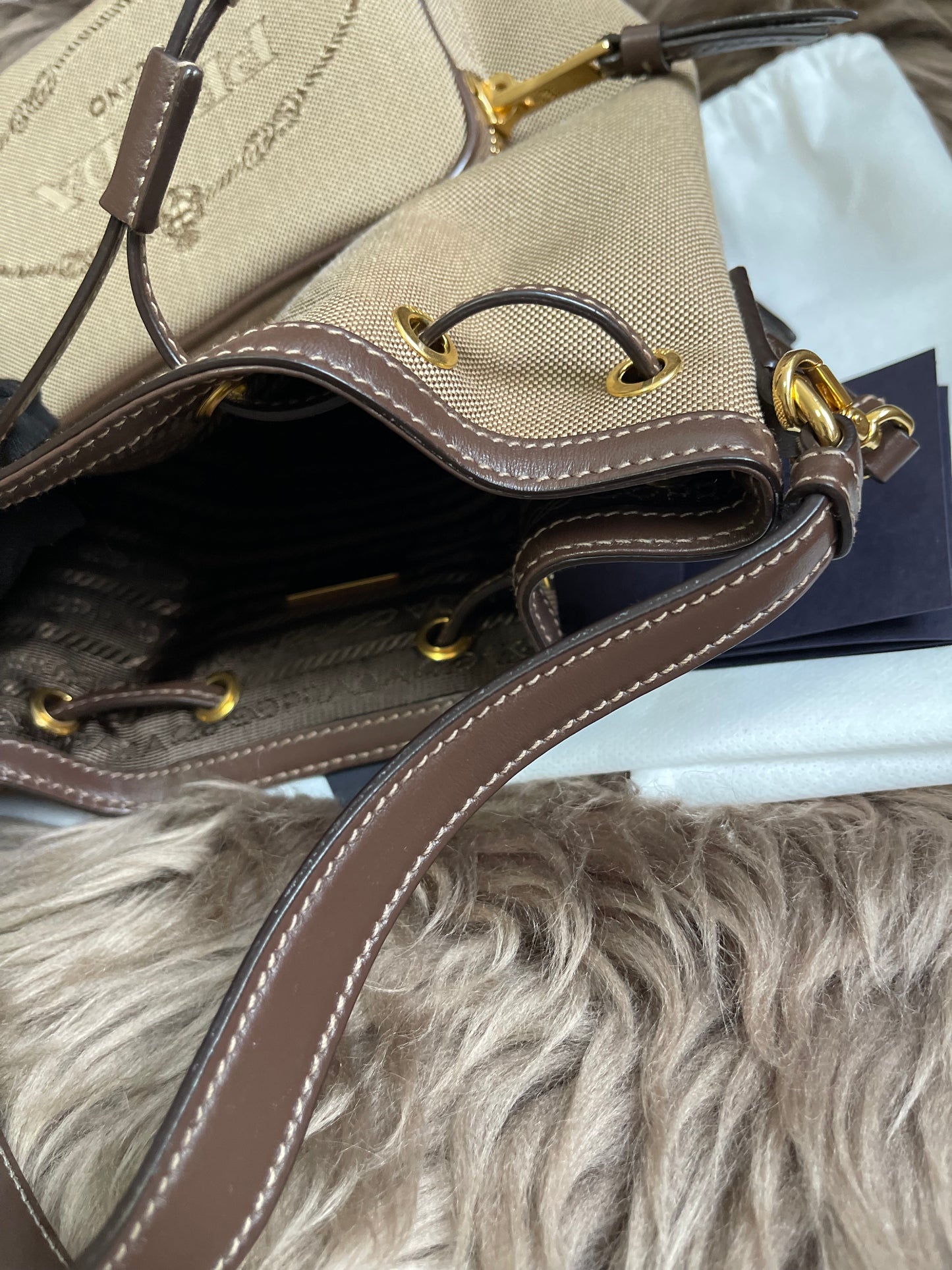 Preloved Prada  2021 Logo Jacquard Bucket Bag