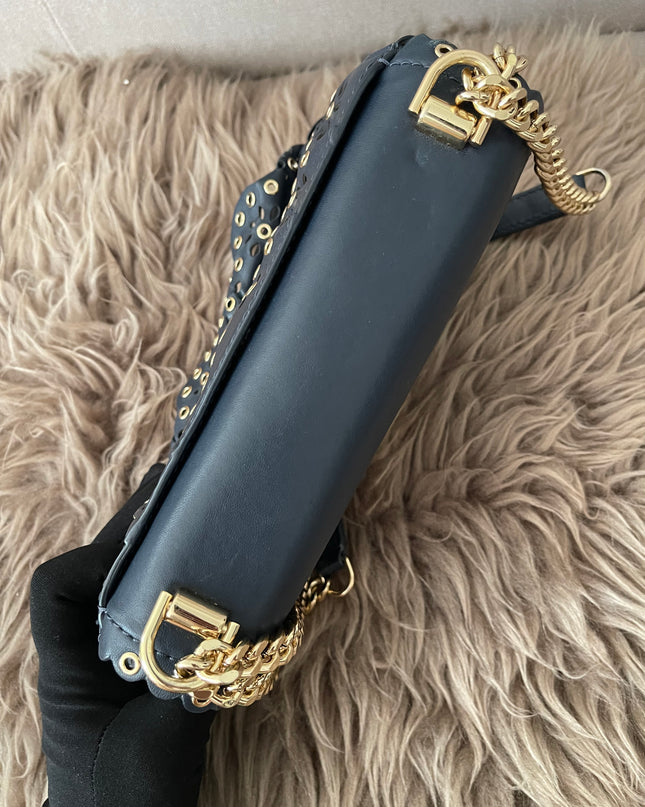 Preloved Authentic Michael Kors Black Leather Small Sloan Studded Chain Shoulder Bag