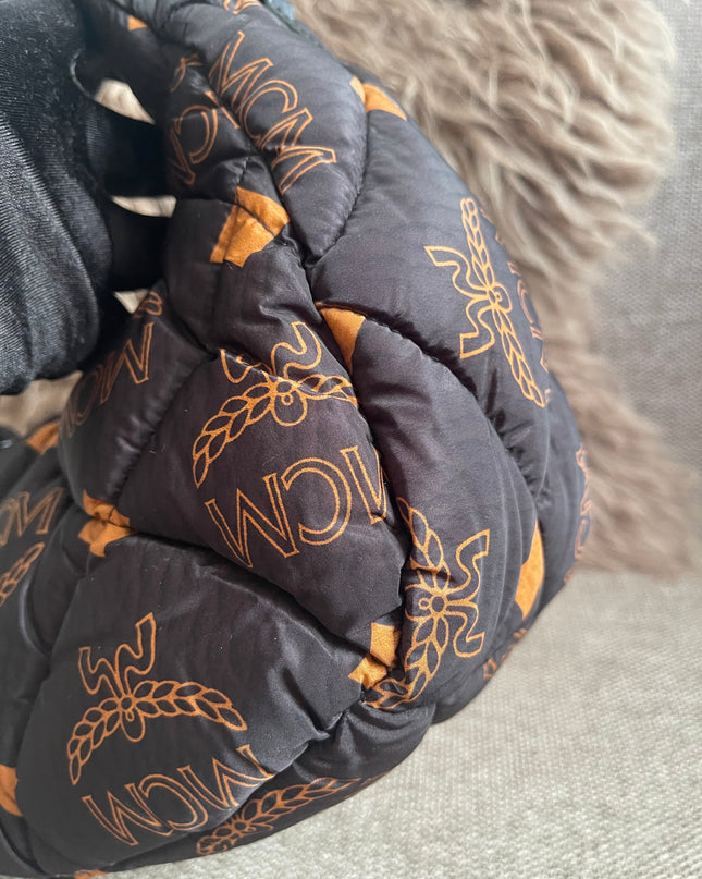 Preloved Authentic MCM Aren Hobo Bag Black Fabric