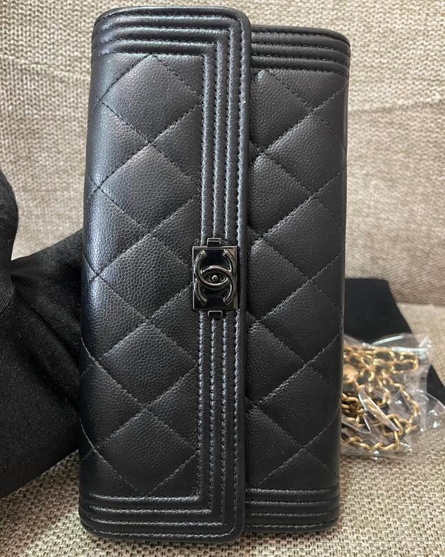 Preloved Authentic Chanel Boy Long Wallet with Chain Strap (WOC Style)