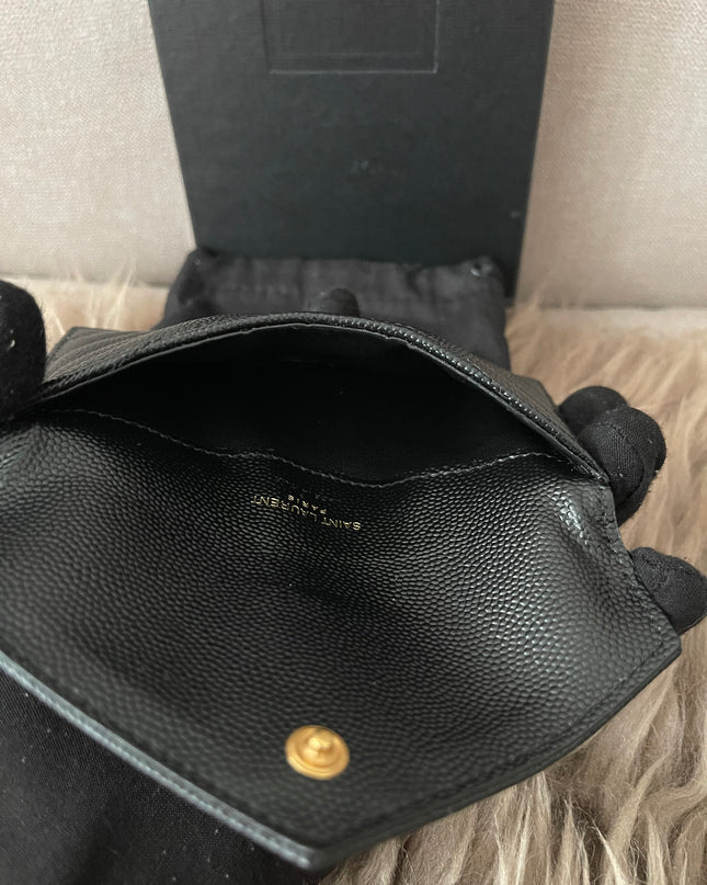Preloved Authentic SAINT LAURENT Fragments zipped card case with flap