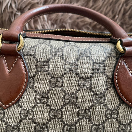 Peloved Authentic Gucci GG Supreme Duffle/Boston Mini – Tan Leather Trim with Strap