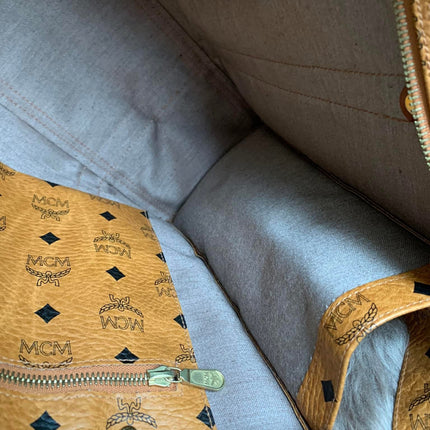 MCM Cognac Visetos Coated Canvas Medium Heritage Top Zip Shopper Tote