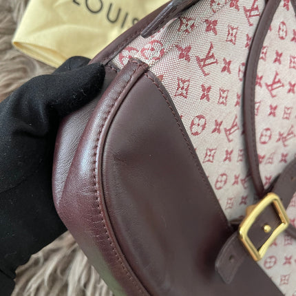Preloved Authentic Louis Vuitton Monogram Mini Lin Marjorie shoulder bag in burgundy cloth with leather trim