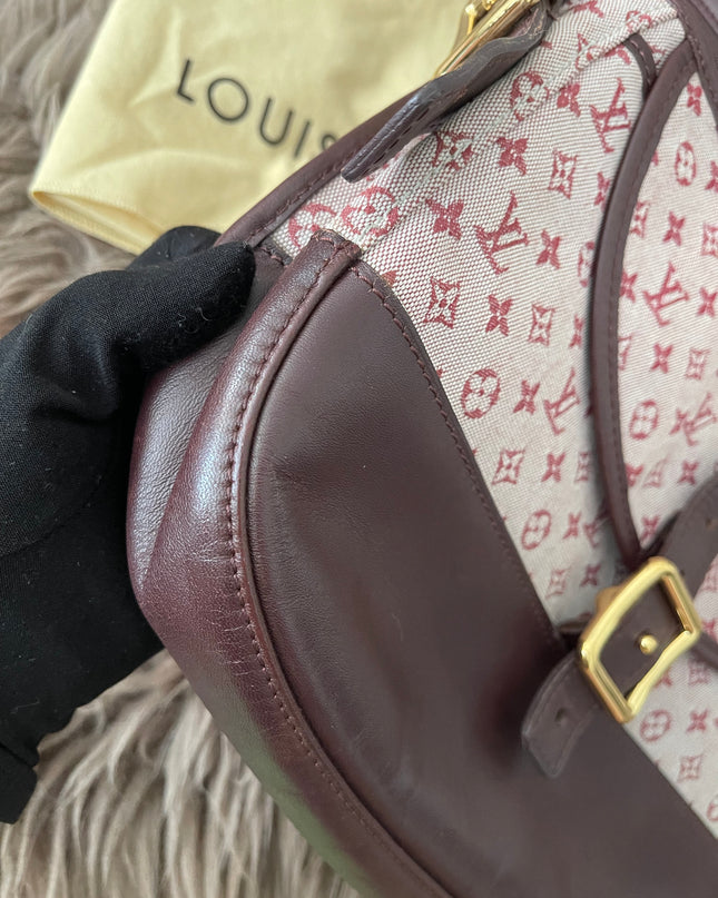 Preloved Authentic Louis Vuitton Monogram Mini Lin Marjorie shoulder bag in burgundy cloth with leather trim