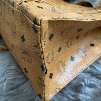 MCM Cognac Visetos Coated Canvas Medium Heritage Top Zip Shopper Tote