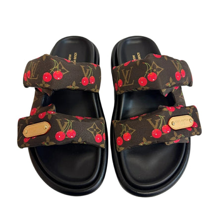 Preloved Authentic LOUIS VUITTON Louis Vuitton Pool Pillow, Takashi Murakami Monogram Cherry Mules, Black, Women's