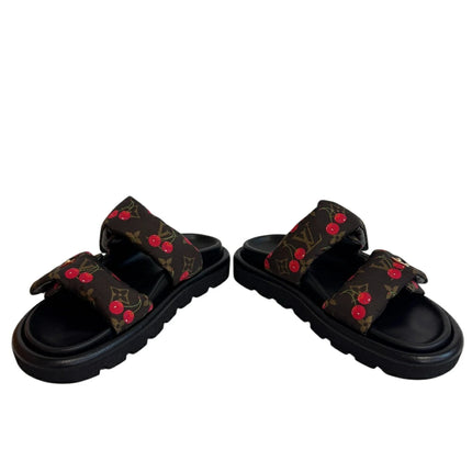 Preloved Authentic LOUIS VUITTON Louis Vuitton Pool Pillow, Takashi Murakami Monogram Cherry Mules, Black, Women's
