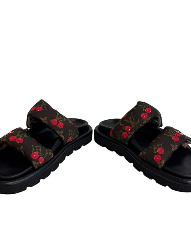 Preloved Authentic LOUIS VUITTON Louis Vuitton Pool Pillow, Takashi Murakami Monogram Cherry Mules, Black, Women's