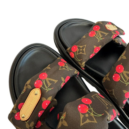Preloved Authentic LOUIS VUITTON Louis Vuitton Pool Pillow, Takashi Murakami Monogram Cherry Mules, Black, Women's