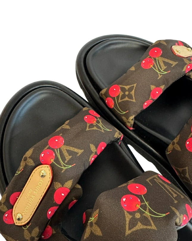 Preloved Authentic LOUIS VUITTON Louis Vuitton Pool Pillow, Takashi Murakami Monogram Cherry Mules, Black, Women's