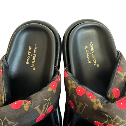 Preloved Authentic LOUIS VUITTON Louis Vuitton Pool Pillow, Takashi Murakami Monogram Cherry Mules, Black, Women's