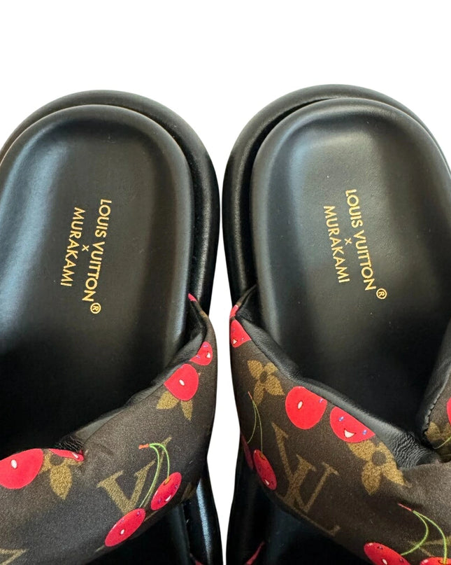 Preloved Authentic LOUIS VUITTON Louis Vuitton Pool Pillow, Takashi Murakami Monogram Cherry Mules, Black, Women's