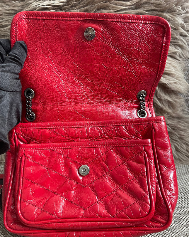 Preloved Authentic Saint Laurent Niki Baby Shoulder Bag — Red