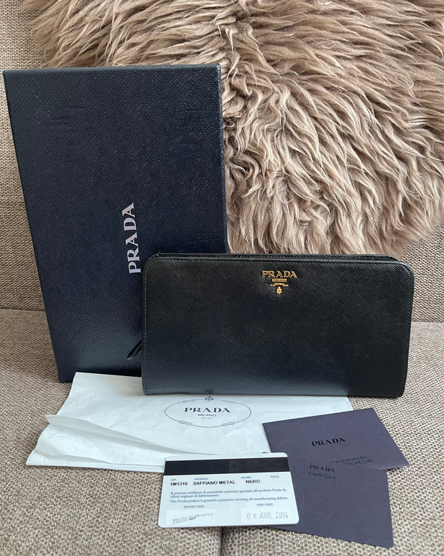 Preloved Authentic Prada Organizer Wallet — Saffiano Leather
