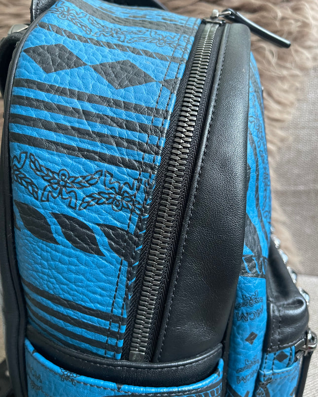 Preloved Authentic MCM Stark Backpack in Blue Black Visetos