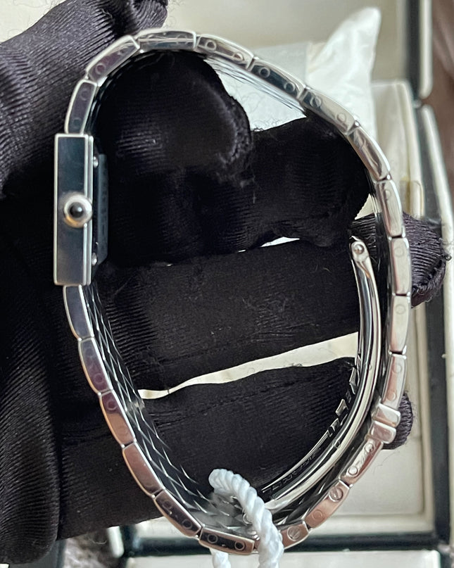 Preloved Authentic Chanel Matelassé Bangle Watch – Silver/Black Dial | Full Set