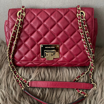 Preloved Authentic Michael Kors Red Vivianne Quilted Leather Shoulder Flap Bag