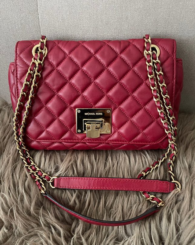 Preloved Authentic Michael Kors Red Vivianne Quilted Leather Shoulder Flap Bag