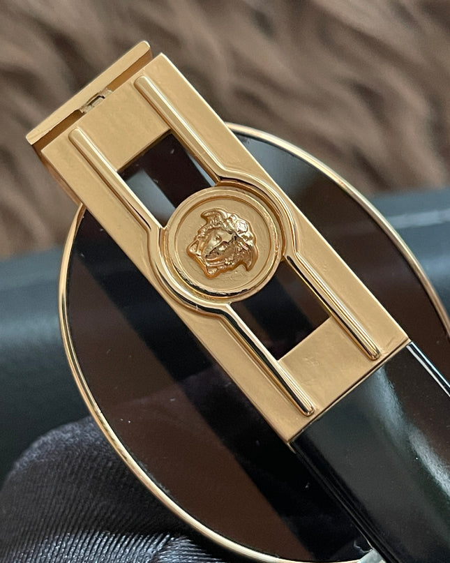 Preloved Authentic Versace Biggie Oval Sunglasses – Black & Gold Medusa, VE2176