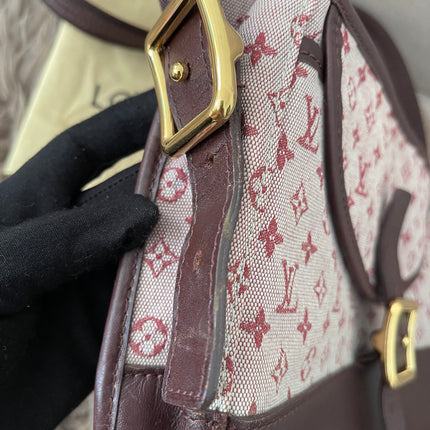 Preloved Authentic Louis Vuitton Monogram Mini Lin Marjorie shoulder bag in burgundy cloth with leather trim
