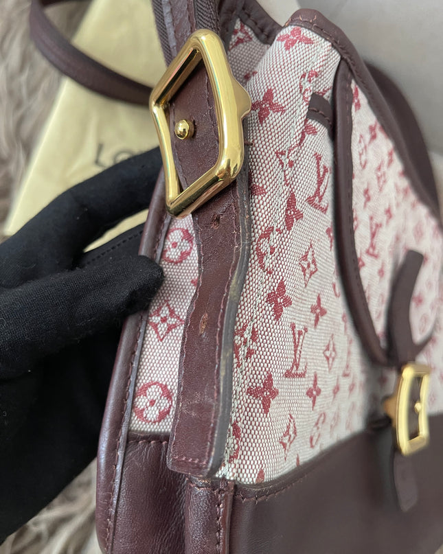 Preloved Authentic Louis Vuitton Monogram Mini Lin Marjorie shoulder bag in burgundy cloth with leather trim