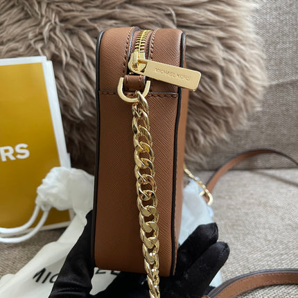 Preloved Authentic Michael Kors Jet Set Large Crossbody – Luggage Saffiano Leather, Gold Chain (Brand New)