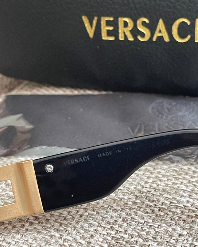 Preloved Authentic Versace Biggie Oval Sunglasses – Black & Gold Medusa, VE2176