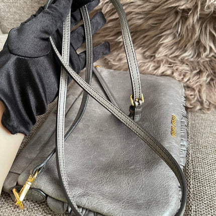 Preloved Autehntic Miu Miu Ruffle Crossbody Bag – Taupe