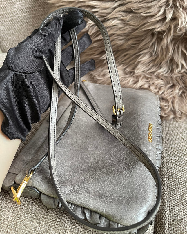 Preloved Autehntic Miu Miu Ruffle Crossbody Bag – Taupe