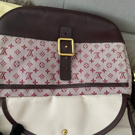 Preloved Authentic Louis Vuitton Monogram Mini Lin Marjorie shoulder bag in burgundy cloth with leather trim
