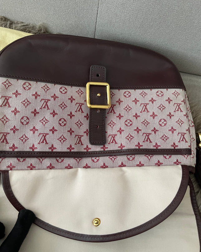 Preloved Authentic Louis Vuitton Monogram Mini Lin Marjorie shoulder bag in burgundy cloth with leather trim