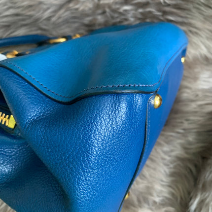 Miu Miu Two Tone Blue Madras Leather Doctor Satchel