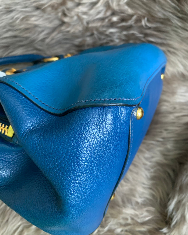 Miu Miu Two Tone Blue Madras Leather Doctor Satchel