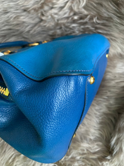 Miu Miu Two Tone Blue Madras Leather Doctor Satchel