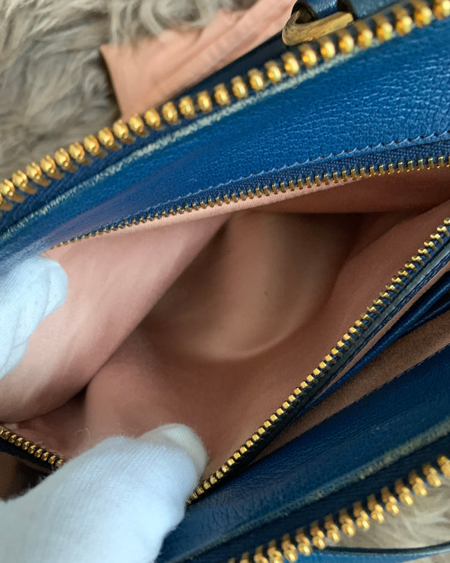 Miu Miu Two Tone Blue Madras Leather Doctor Satchel