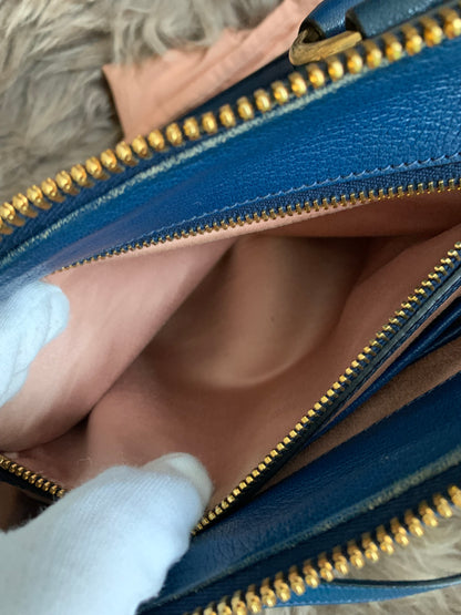 Miu Miu Two Tone Blue Madras Leather Doctor Satchel