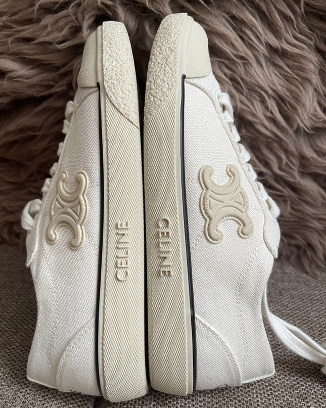 Preloved Authentic Celine Alan Sneaker with Triomphe in Canvas Off-White