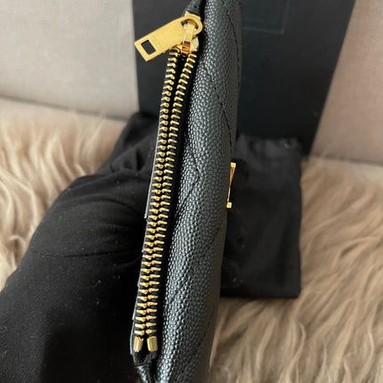 Preloved Authentic SAINT LAURENT Fragments zipped card case with flap